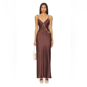 Lioness Chocolate Satin Lace-Up Dress